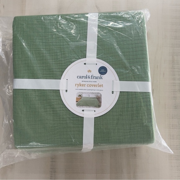 nwt CAROL & FRANK Ryker coverlet gauze KING blanket green anthropologie - Picture 2 of 5